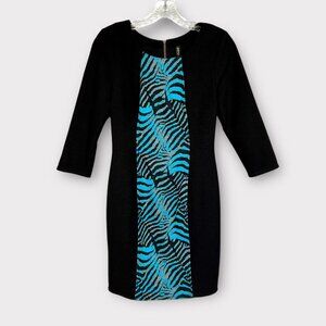 Plenty by Tracy Reese Womens Ponte Knit Dress Black Blue Zebra Print size 4